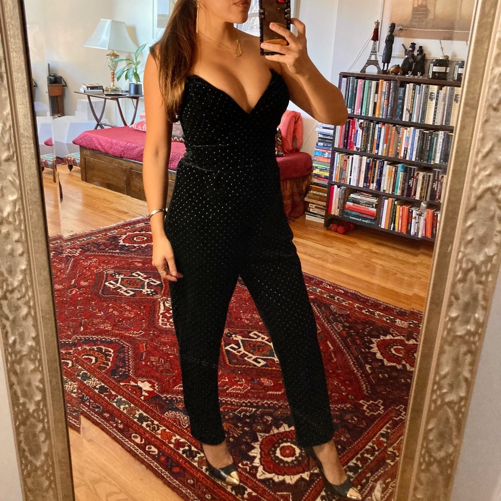 Amanda Uprichard🖤velvet jumpsuit with gold tiny dots.Size small. NWT